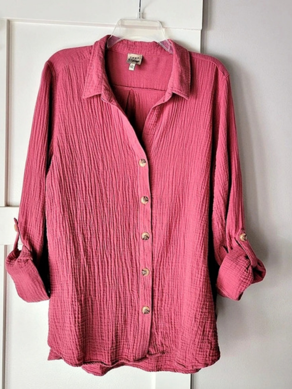 Como Vintage Cotton Button Down Shirt in Pink Size XL Like New